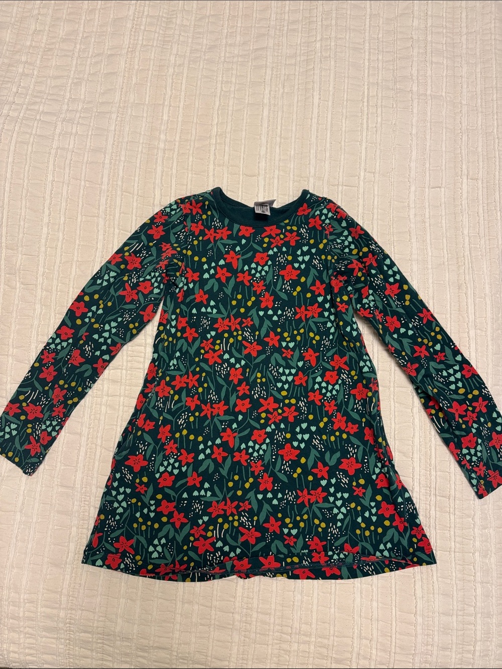 LIKE NEW Hanna Andersson Green Long-Sleeve Holiday Poinsetta Dress Sz 5